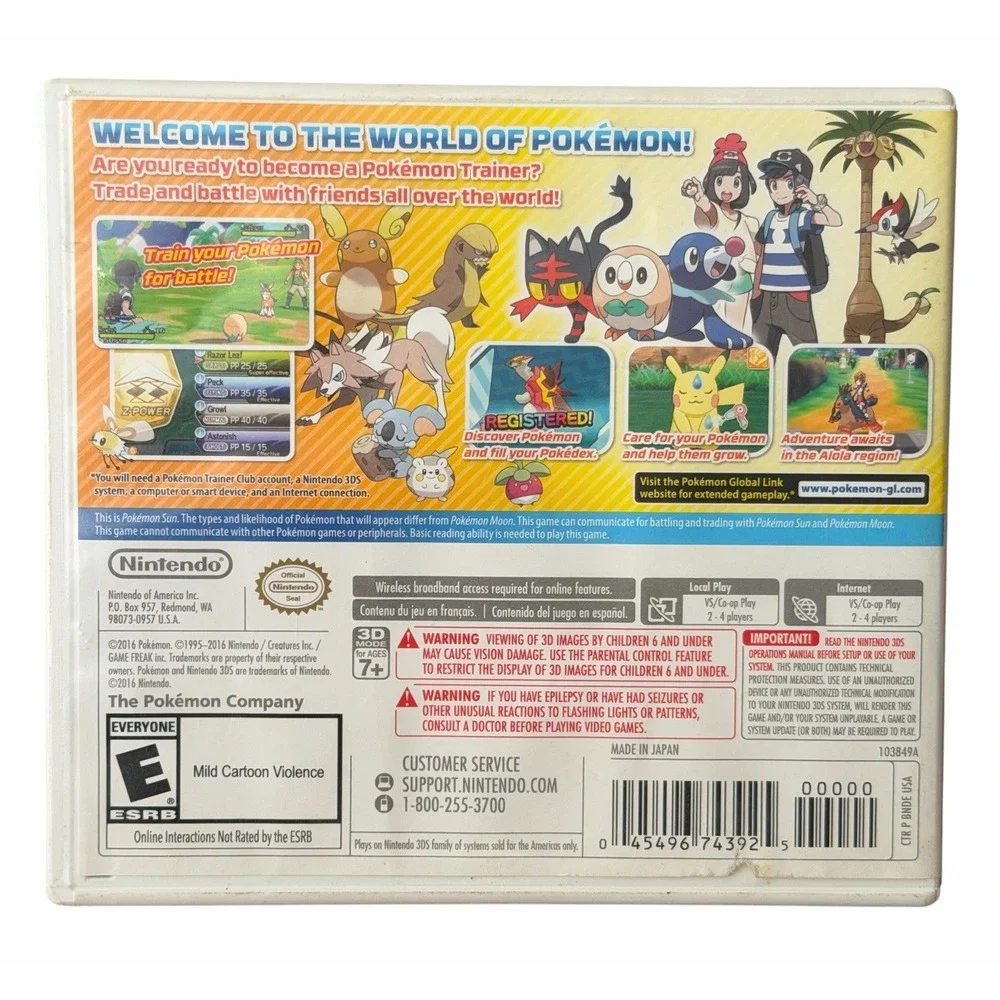 Pokemon Sun Nintendo 3DS Game Cartridge With Case